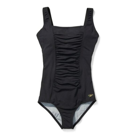 Speedo Black Shirred Front One Piece Bathing Suit - Picture 1 of 8